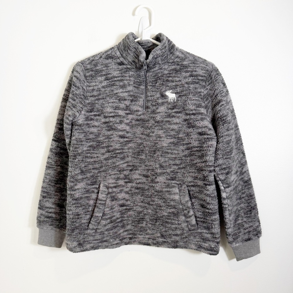 Abercrombie Kids Fleece Pullover Unisex 11/12 Grey Sherpa Quarter Zip Logo
